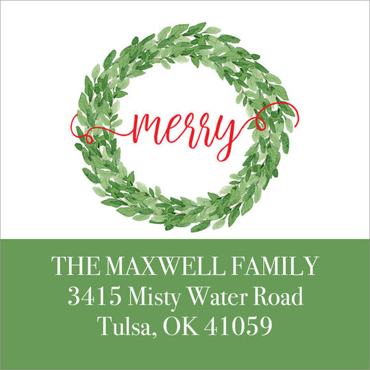Merry Wreath Square Address Labels